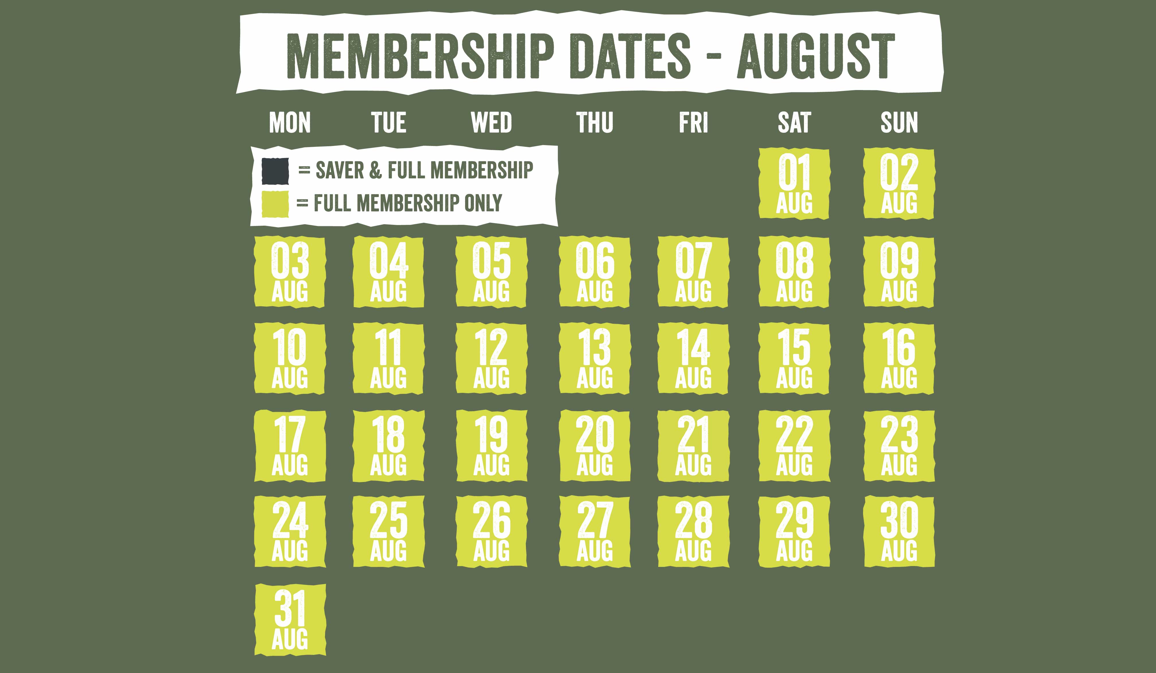August Membership Dates 2026 20