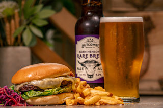 A Rare Breed Burger, Pint of Ale and Fries at Cotswold Farm Park
