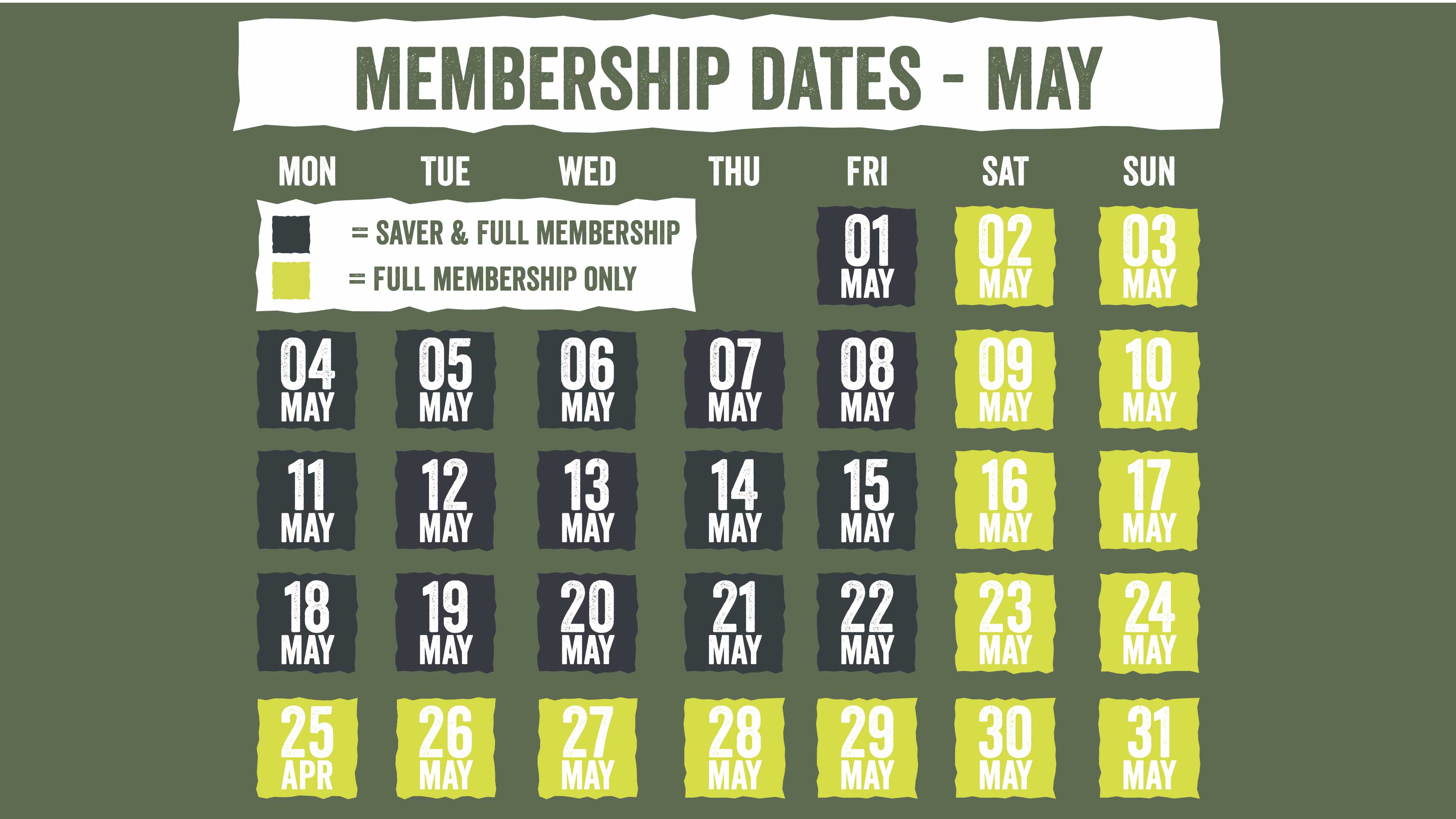 May Membership Dates 2026 20